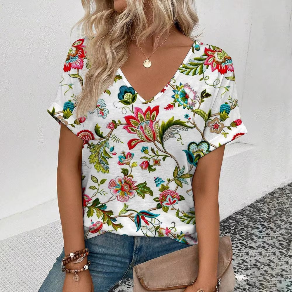Femmes grande taille T-Shirt été col en v