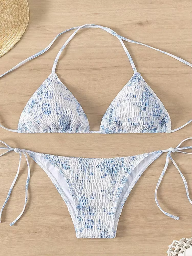 Sexy Floral Bikini 2 pièces ensemble femmes mode à lacets maillot de bain fendu dos nu plage Bikinis 2025 nouveau