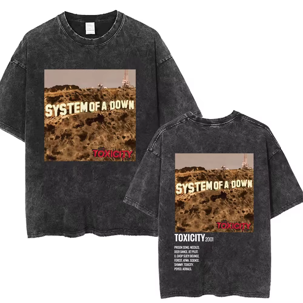T-shirts graphiques délavés System of A Down Toxicity Album pour hommes et femmes