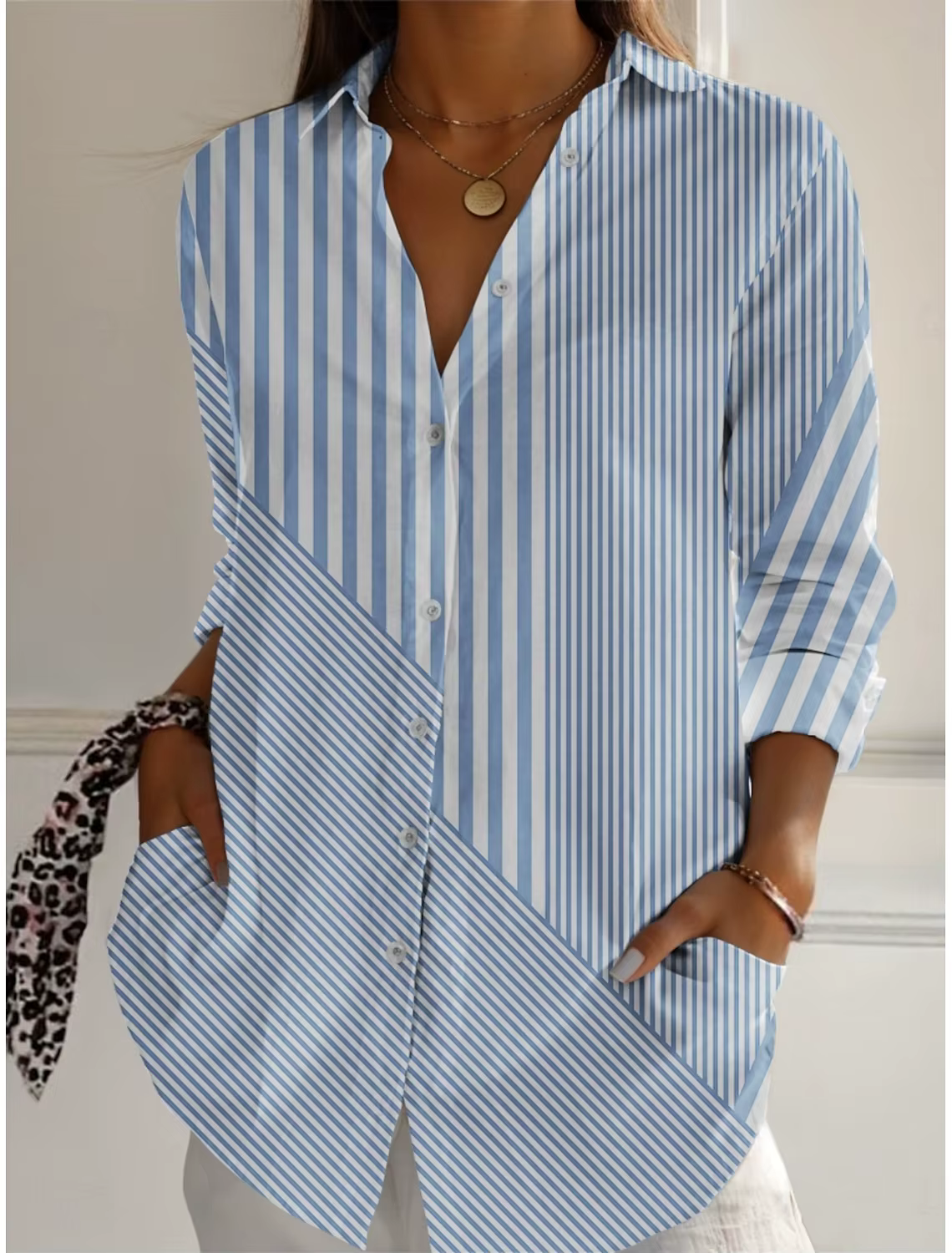 2025 chemises pour femmes rayé graphique Blouse revers cou