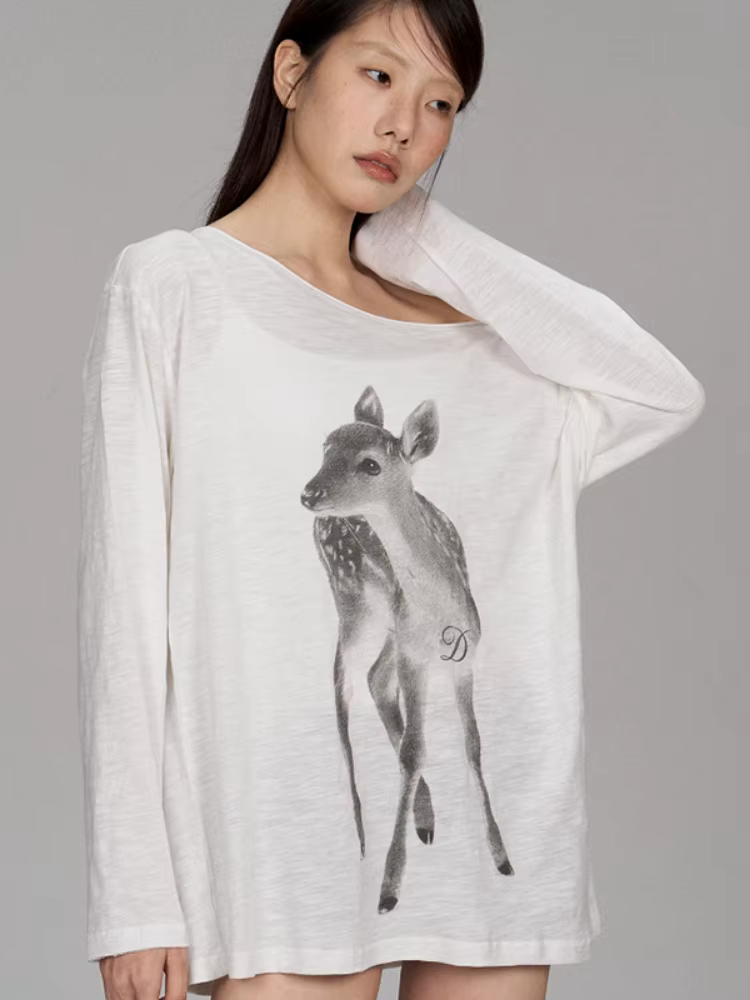 Protection solaire dessin animé impression T-shirt femmes Y2k esthétique col incliné décontracté