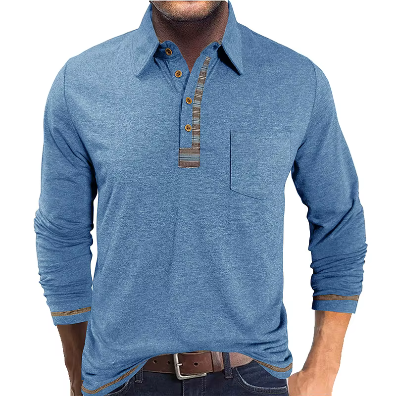POLO à manches longues en coton coloré pour hommes européens et américains