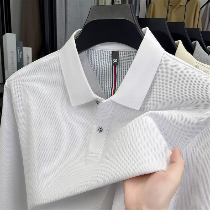 Polo de luxe à manches longues 100% coton nouvelle marque haut de gamme simple confortable couleur unie T-shirt de golf pour loisirs et affaires automne