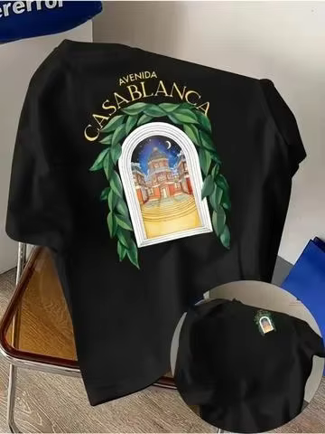 T-shirt en pur coton pour homme avec imprimé architecture urbaine marocaine et police Casablanca