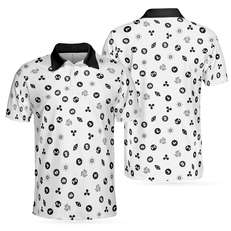 Mode luxe Bitcoin impression 3D polos à manches courtes pour hommes vêtements de haute qualité Golf t-shirts bouton POLO t-shirt hauts