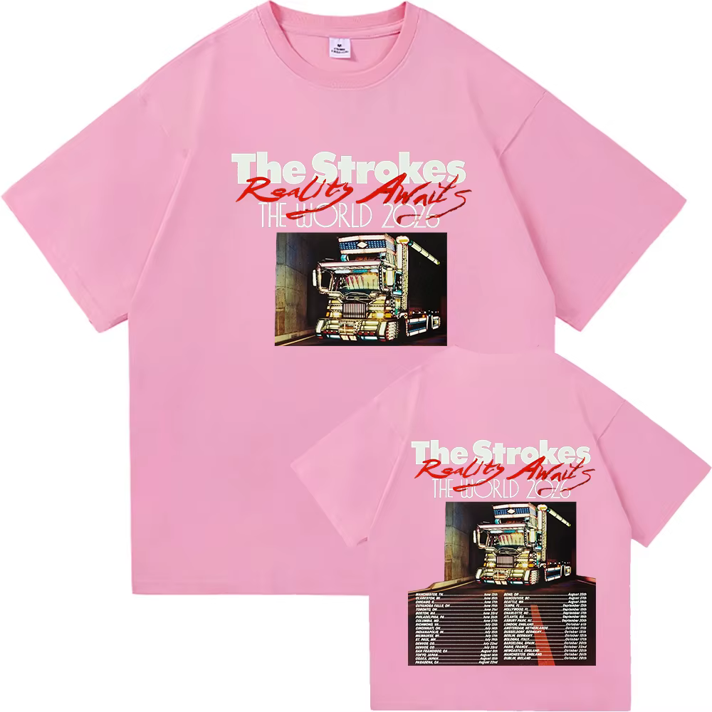 Reality Awaits North America Tour 2026 T-shirt The Strokes Band Design T-shirts imprimés en coton à manches courtes pour hommes