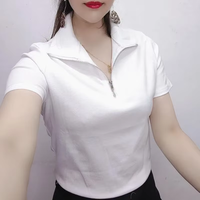 Chemise à col polo pour femme uni Slim 100 ℅ Coton rouge