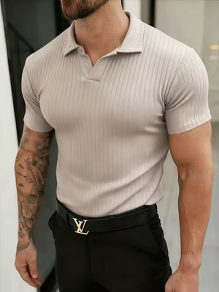 Polo à manches courtes en maille côtelée amincissante pour homme