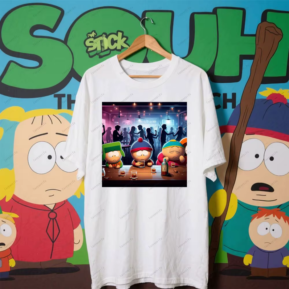 Amusant parc du sud dessin animé t-shirt unisexe femmes hommes