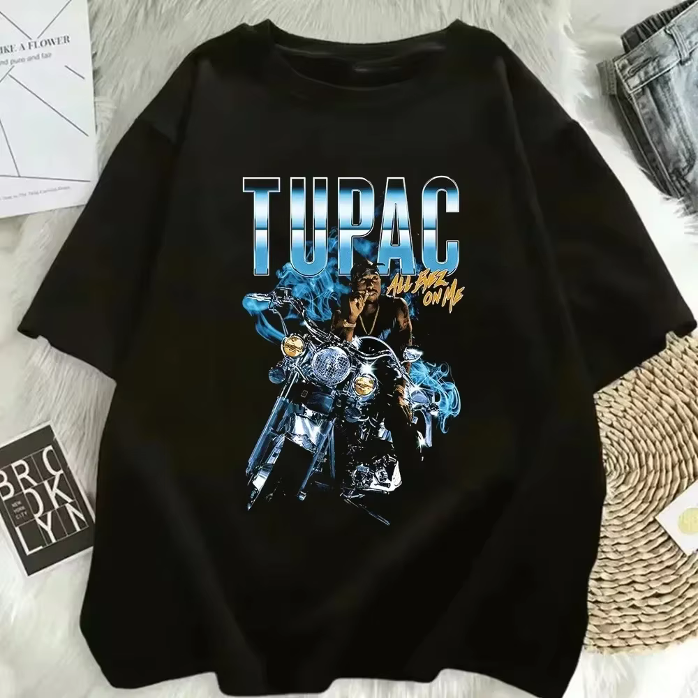 T-shirt enfant mode été 2026 Rapper Tupac Top Hip Hop Streetwear Oversize Manches Courtes T-shirts Homme et Femme