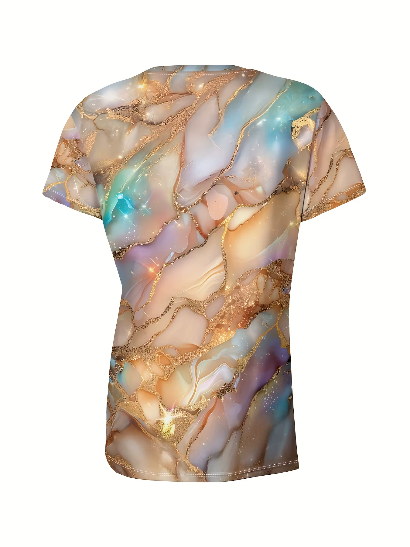 Tee-shirt femme pastel & Gold - Graphique tourbillonnant en marbre scintillant