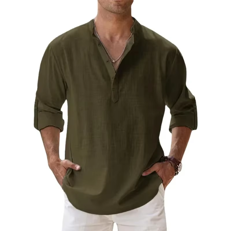 Chemises hawaïennes en coton et lin pour hommes
