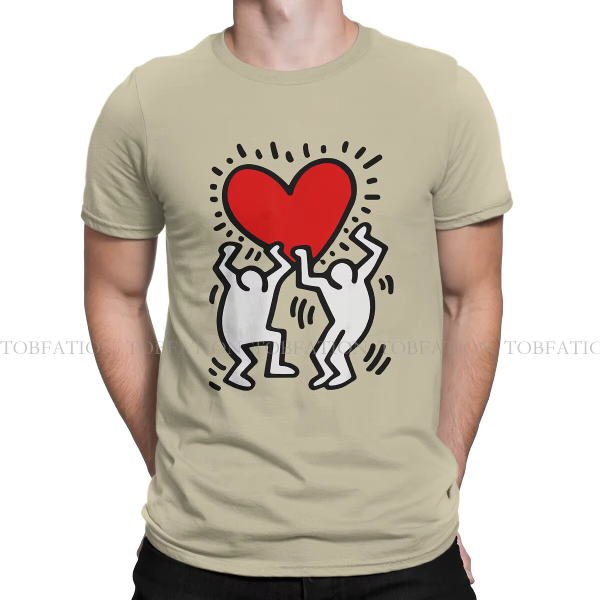 Haring-T-shirt à col rond pour hommes