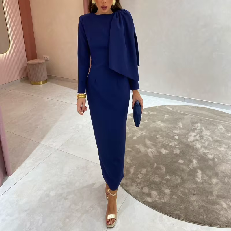 Robe Maxi à manches longues avec nœud pour femme