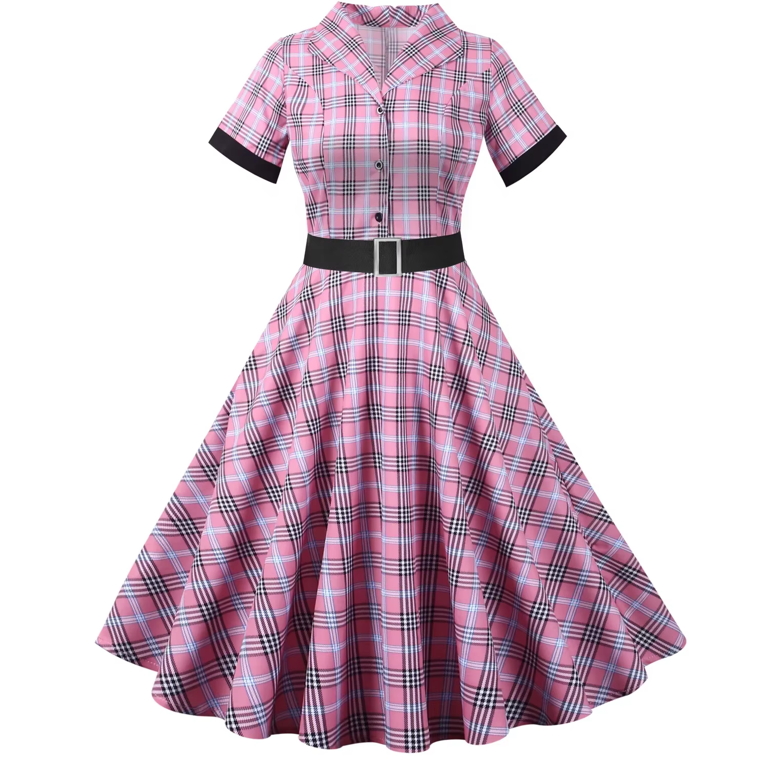 Robe rétro à carreaux, coupe cintrée