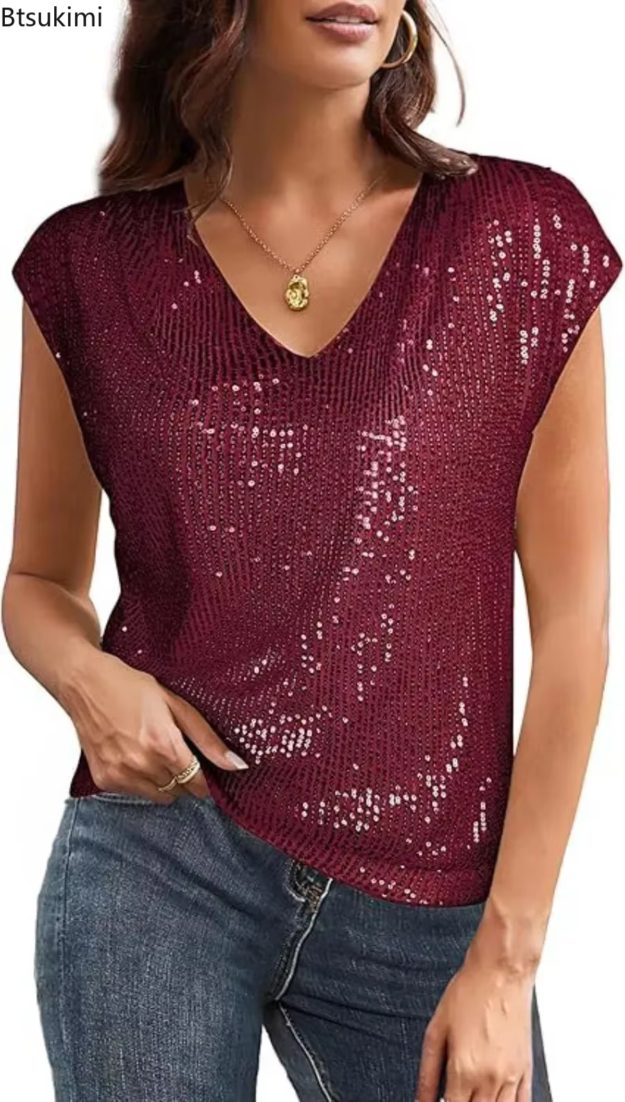 T-shirt sexy à sequins pour femme 2026