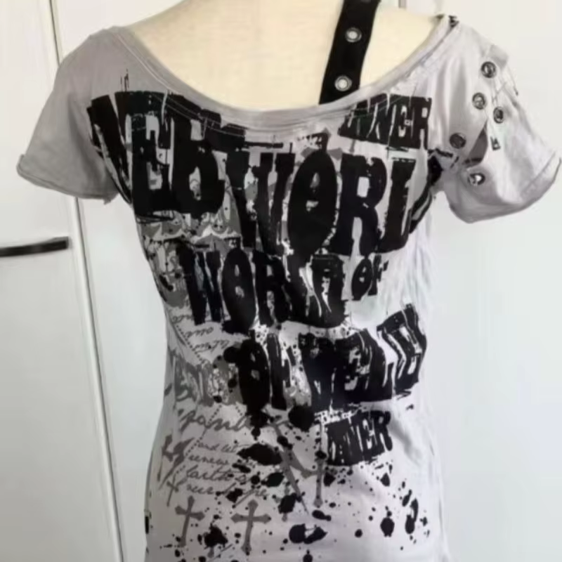 Gothique t-shirts à manches courtes crânes décontracté Punk Hip Hop rue hottie Femme t-shirt graphique t-shirts Vintage vêtements 2000s femmes haut