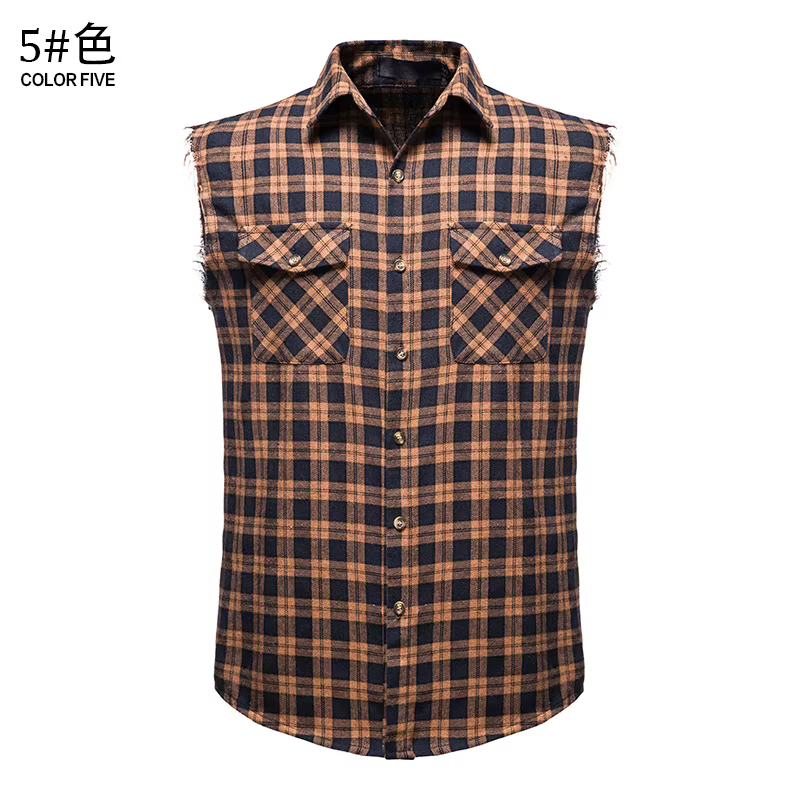Chemise sans manches à carreaux pour homme, décontractée, coupe ample, style workwear, streetwear, gilet sans manches, hauts pour homme, usage quotidien et extérieur