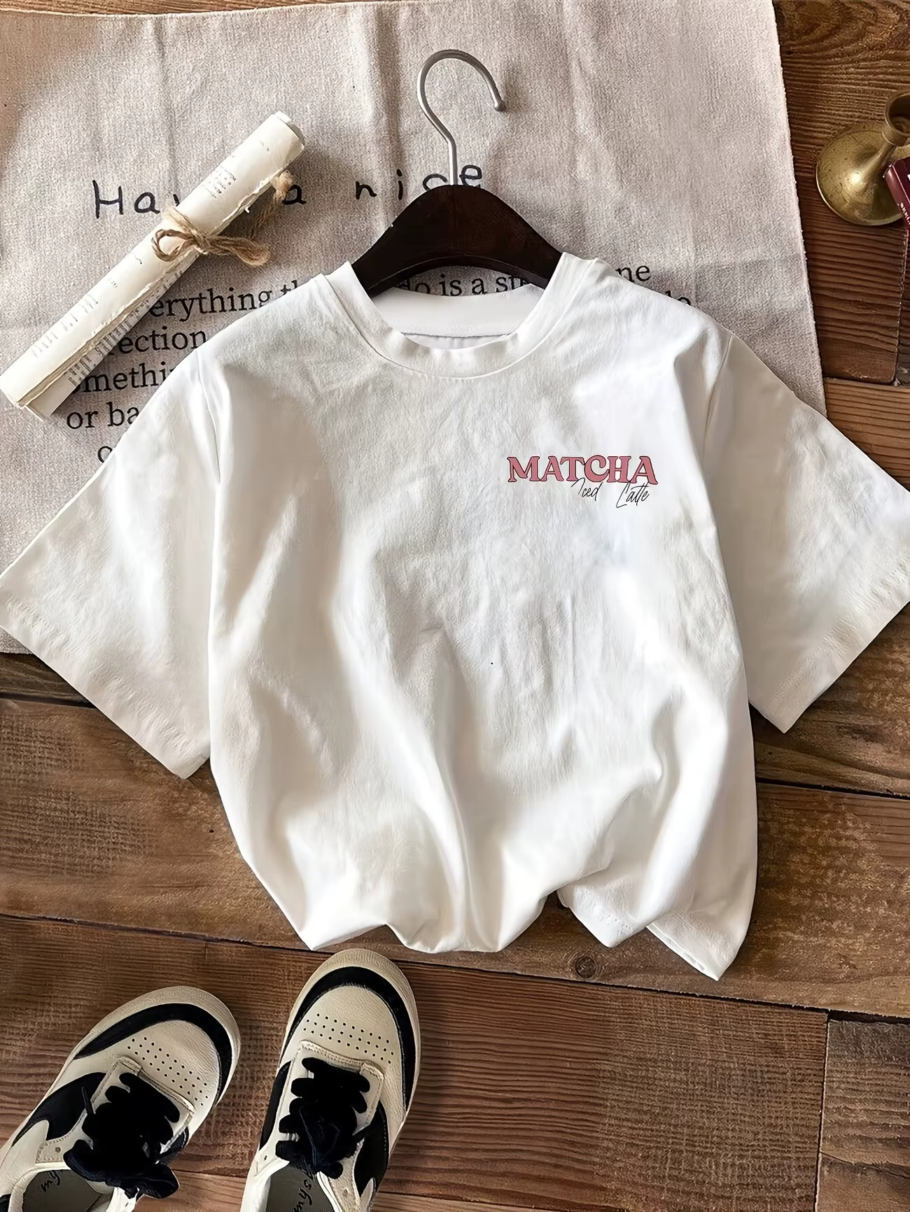 T-shirt esthétique à imprimé floral pour femme, 100% coton, Matcha Coffee Y2k, doux, col rond, manches courtes, été