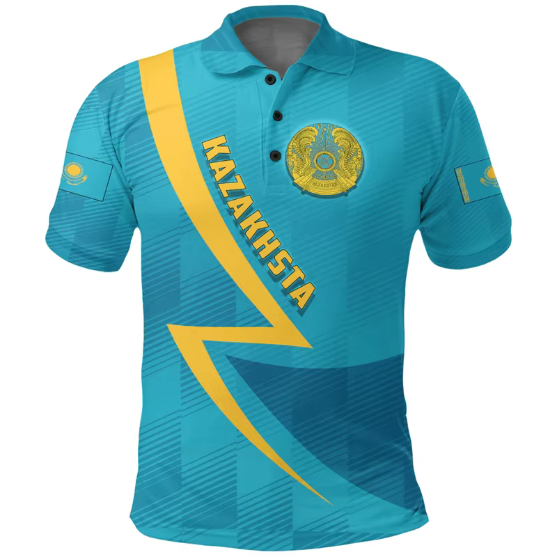Polo imprimé 3D de la République du Kazakhstan pour hommes