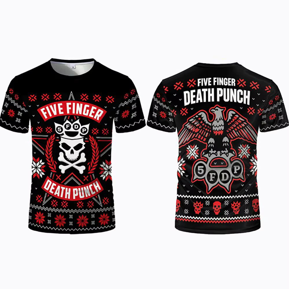 T-shirt imprimé en 3D avec crâne de groupe de rock heavy metal pour les fans de Five Finger Death Punch