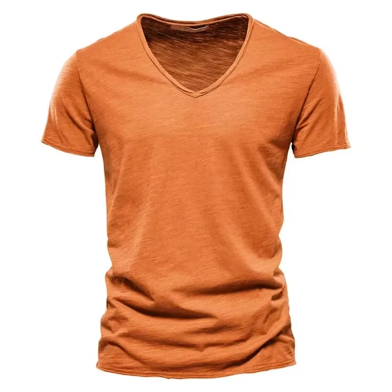 Nouveau 100% coton hommes T-shirt hauts col en V mince à manches courtes t-shirts de haute qualité