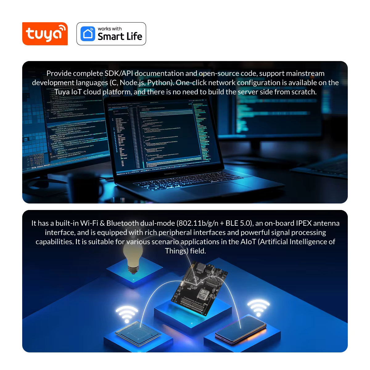 Carte de développement Tuya T5AI | Kit de fabrication de jouets AI | Voix/écran/double mode | SDK à source ouverte |