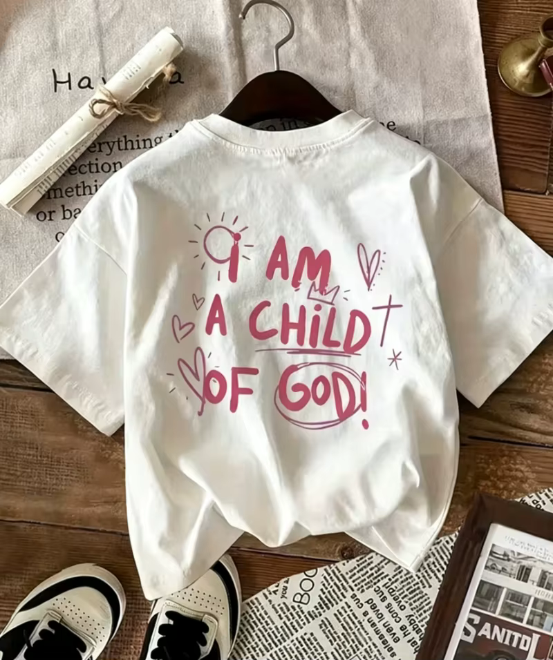 T-shirt imprimé « I am Child Of God » avec graphique chrétien manuscrit