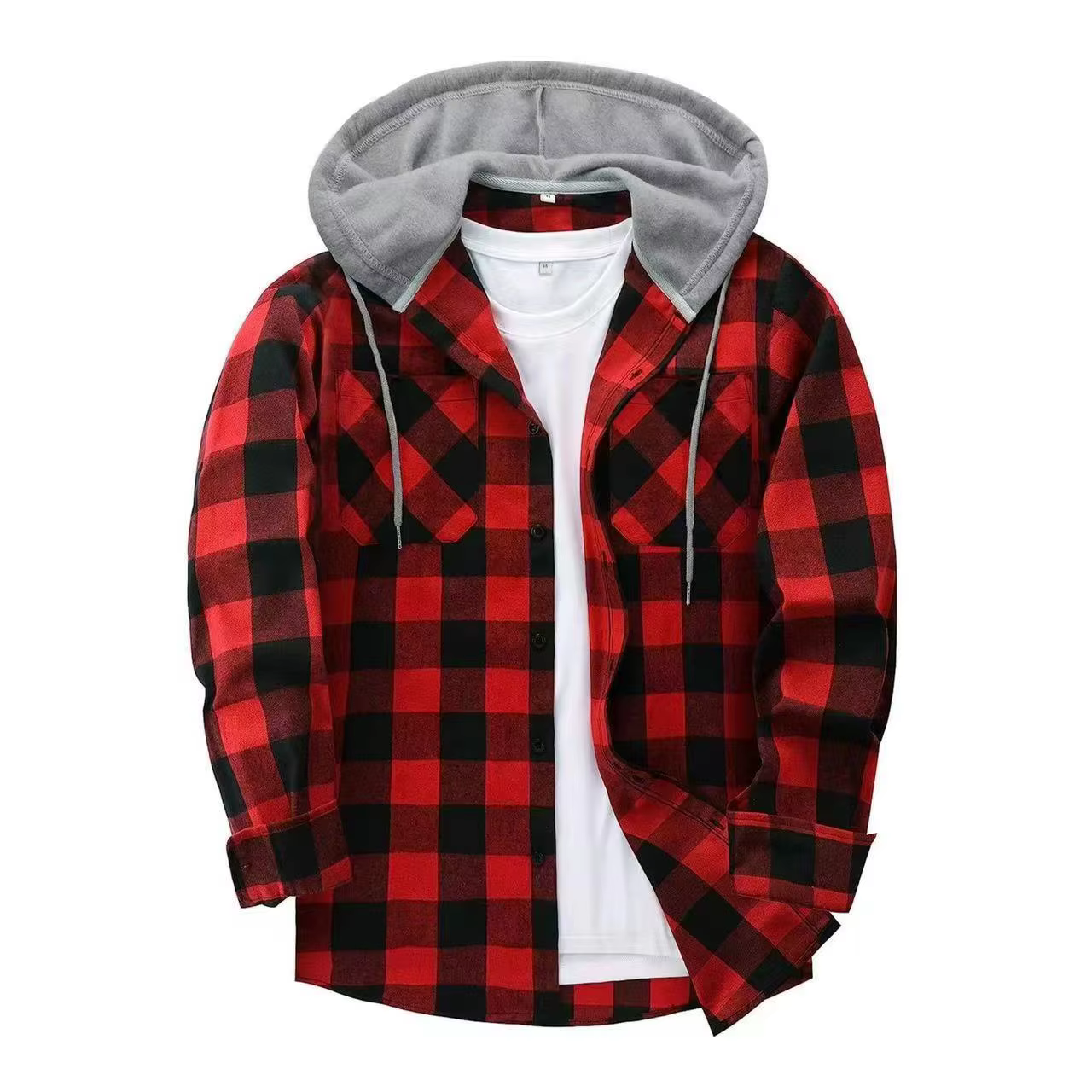 Chemise à carreaux ajustée à manches longues avec capuche pour homme
