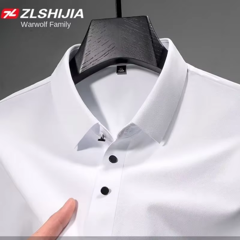 Vêtements de luxe coréens Harajuku mode classique angleterre mince solide polos pour hommes été affaires glace soie Polo t-shirt homme