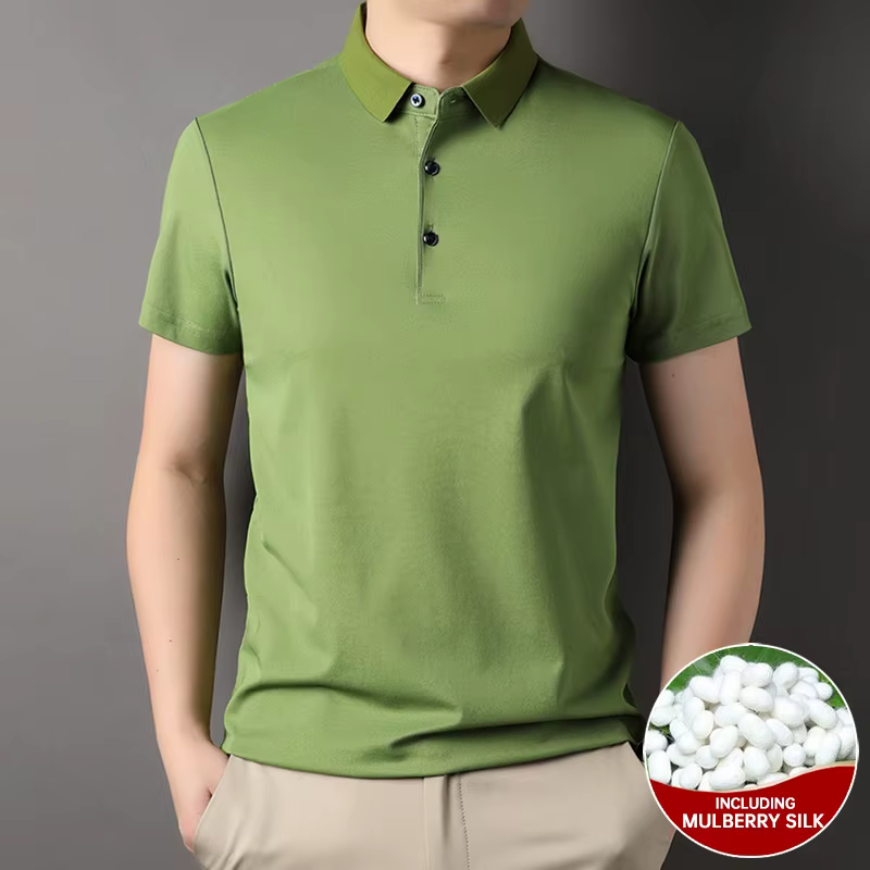 Polo uni en soie mûre pour homme