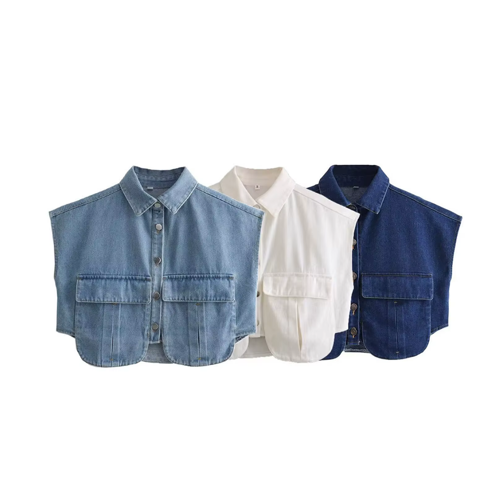Chemisier court en denim pour femme avec poches
