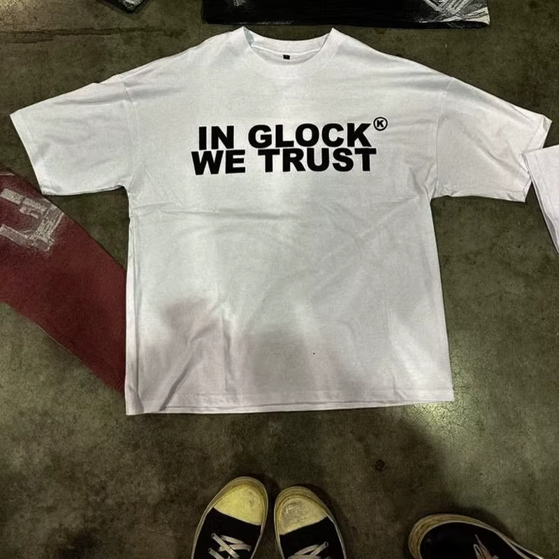 Hommes T-Shirt en GLOCK WE TRUST graphique coton surdimensionné Vintage Harajuku manches courtes hauts t-shirts esthétique Y2k Streetwear vêtements