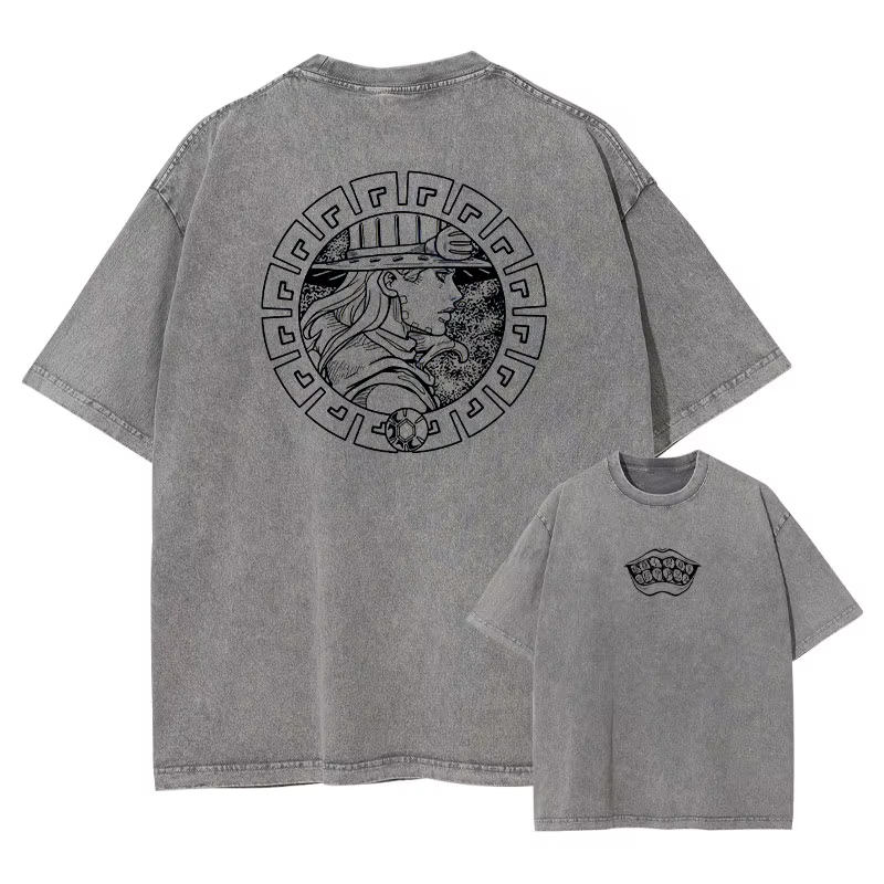 T-shirt Bandai Joestar Johnny vintage délavé JOJO à manches courtes Bizarre Adventure T-shirts oversize S-Steel Ball Run