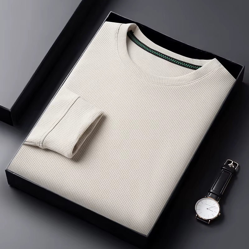 T-shirt décontracté pour homme à col rond en tissu gaufré