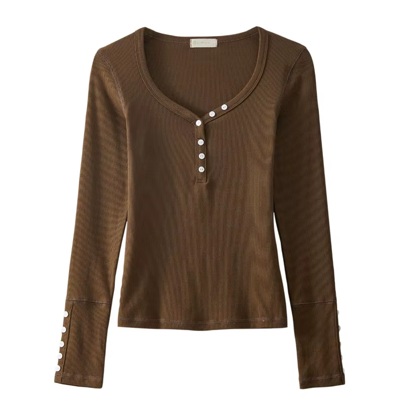 T-shirt à manches longues et col en v pour femme