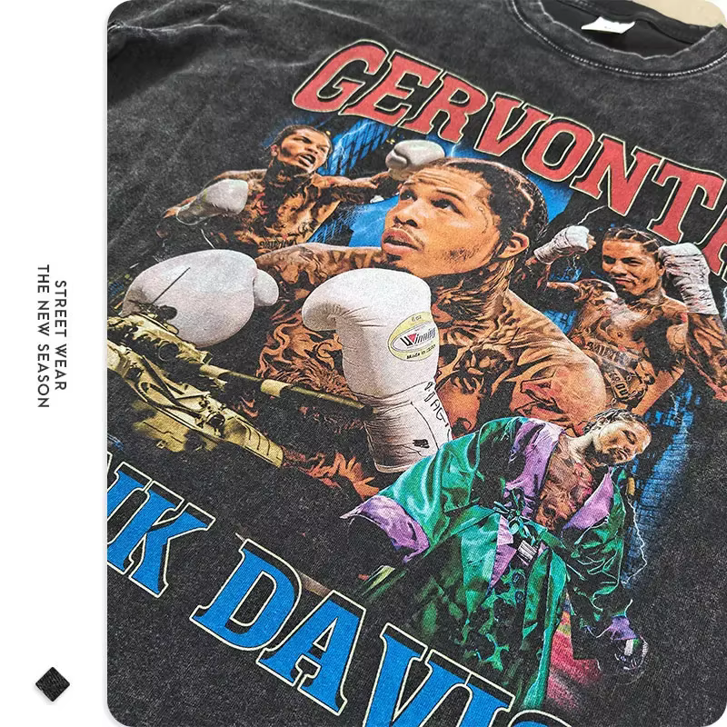 Réservoir Gervonta Davis T-shirt Champion de boxe lavé à manches courtes surdimensionné