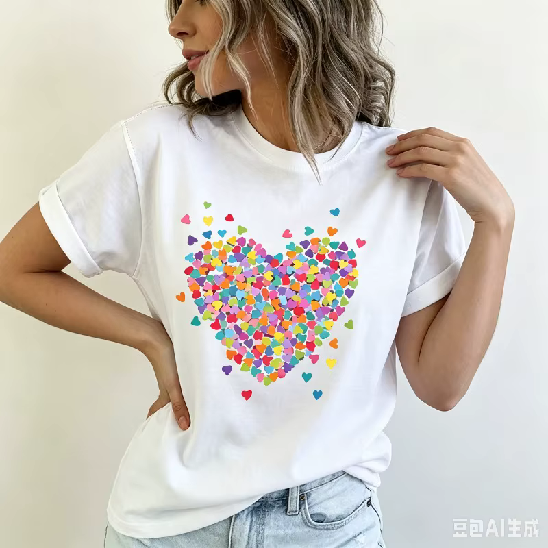 T-shirt coloré à imprimé cœur pour femme