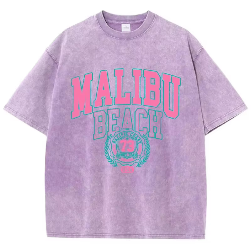 Malibu plage lavé T-Shirt femmes lettre impression coton