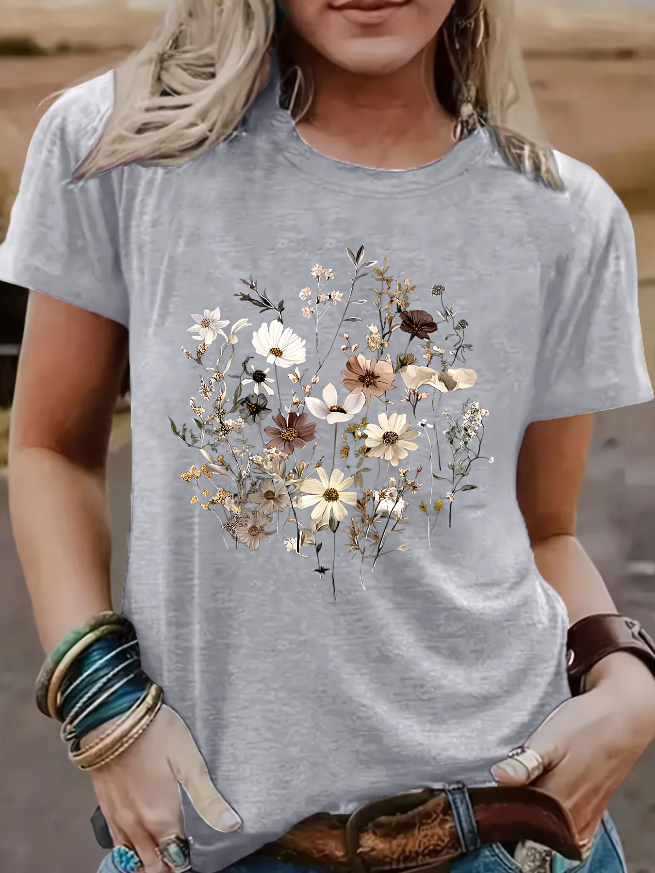 T-shirt à col rond pour femme