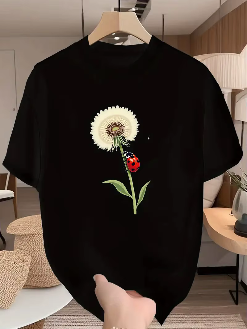 Coton 100% un nouveau T-shirt à manches courtes le plus vendu pour les vêtements pour femmes avec des fleurs de plantes européennes et américaines imprimées esthétiques