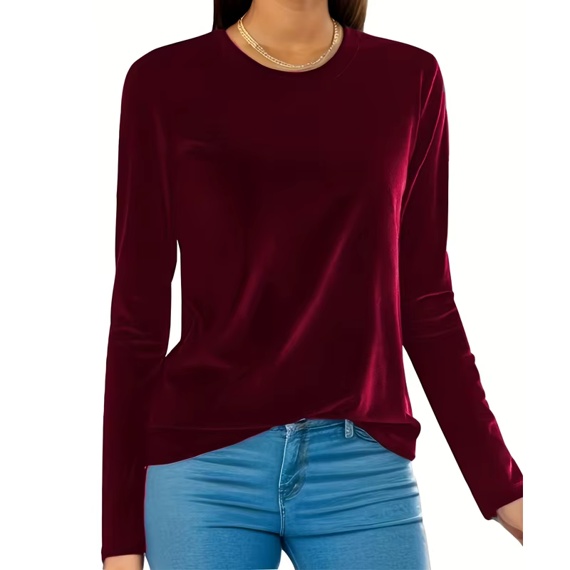 Grande taille femmes hauts 2025 nouvelle couleur unie col rond à manches longues chemise mince extensible Blouse décontracté coupe ample tunique haut 1XL-5XL