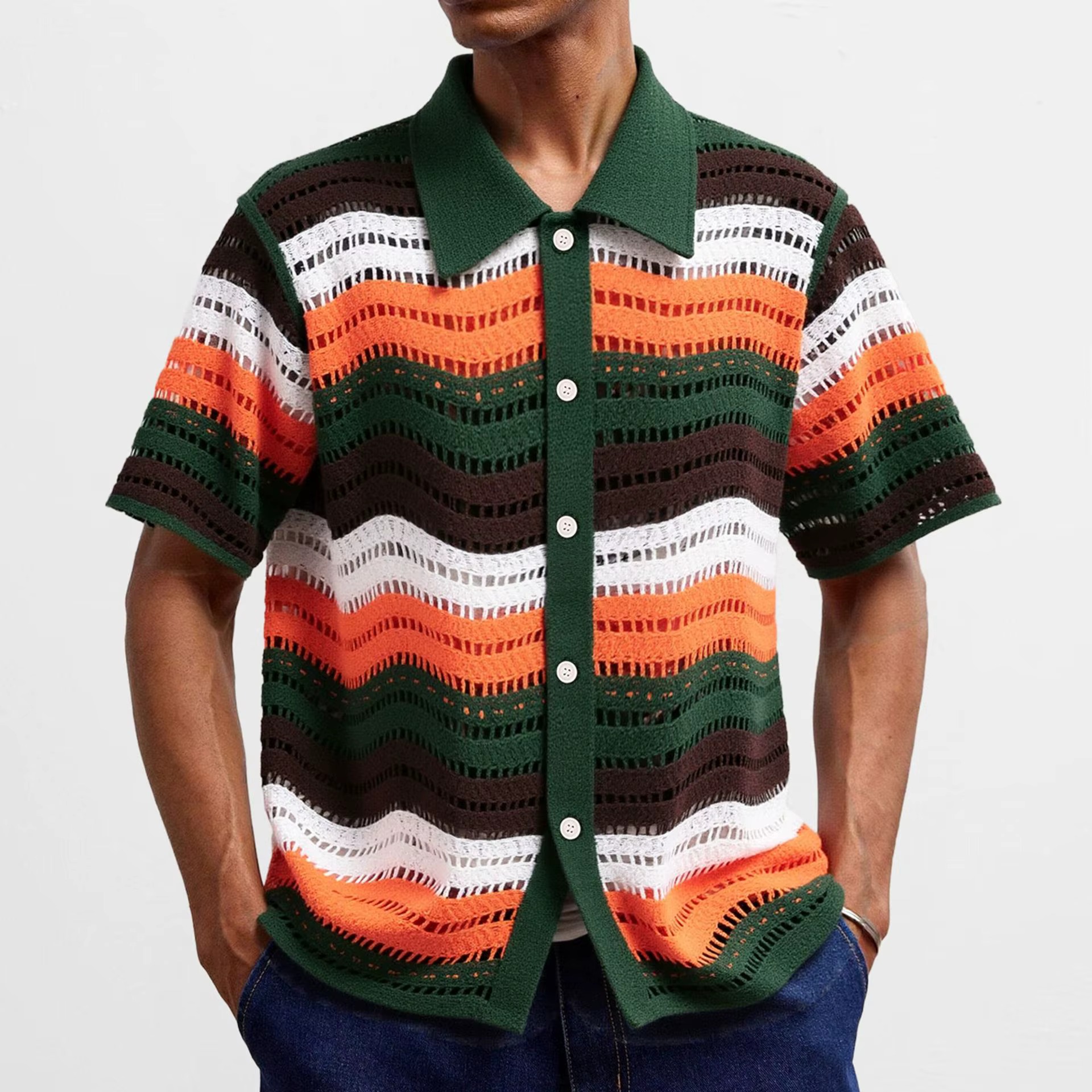 Polo rétro à lacets en Crochet pour hommes