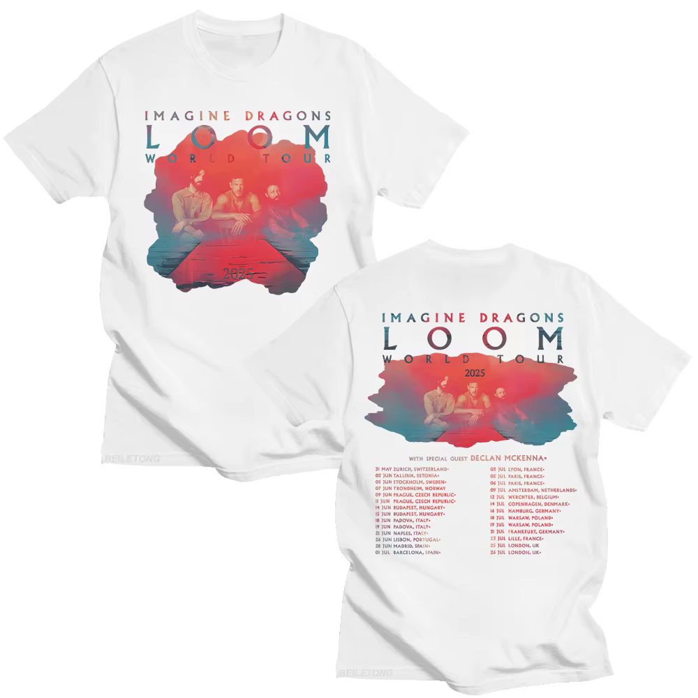 Imagine Dragons Band Loom Tour 2025 nouveaux t-shirts hommes femmes mode Hip Hop rétro T-shirt coton ample à manches courtes hauts esthétiques