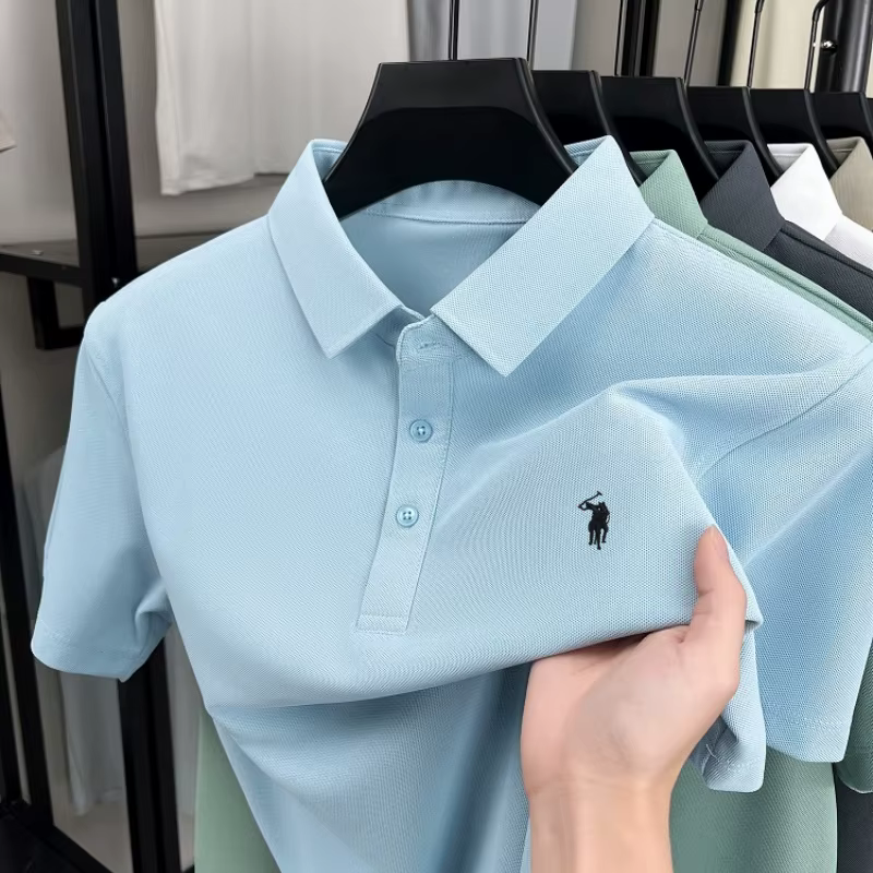 Luxe marque Pony brodé chemise de polo à manches courtes pour hommes nouvelle modèle entreprise décontractée respirante