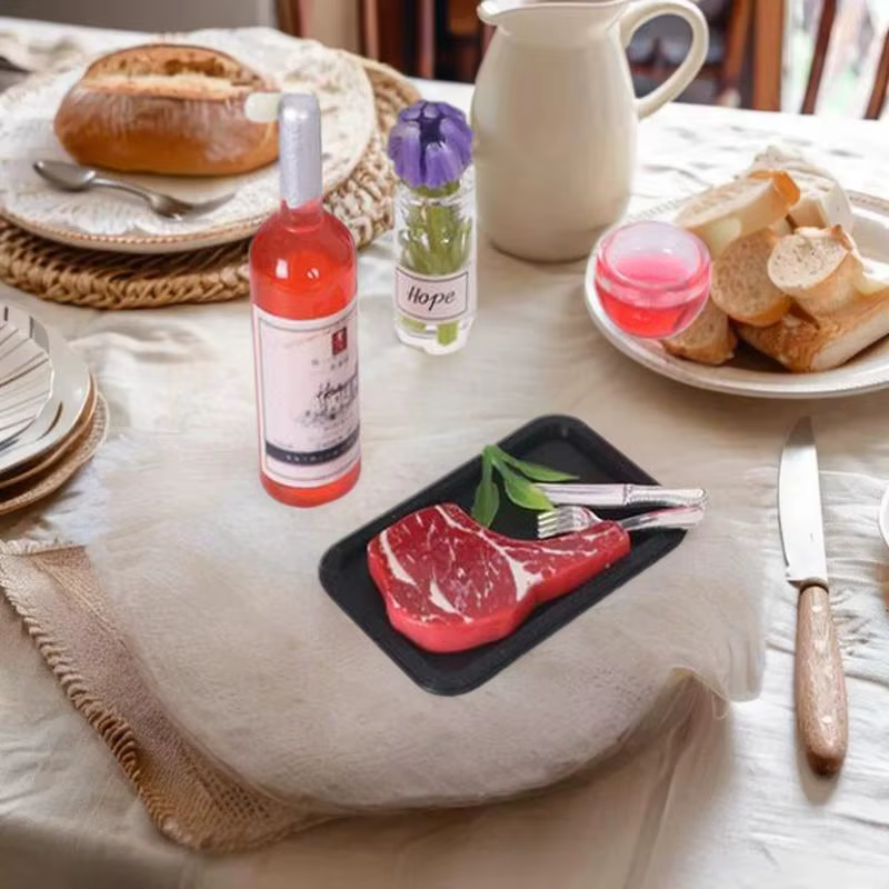 Kit de modèle de jouet de décoration alimentaire de cuisine de maison de poupée à faire soi-même, 5 pièces, pâtes à Steak, assiette, couteau, fourchette, ensemble de simulation Miniature