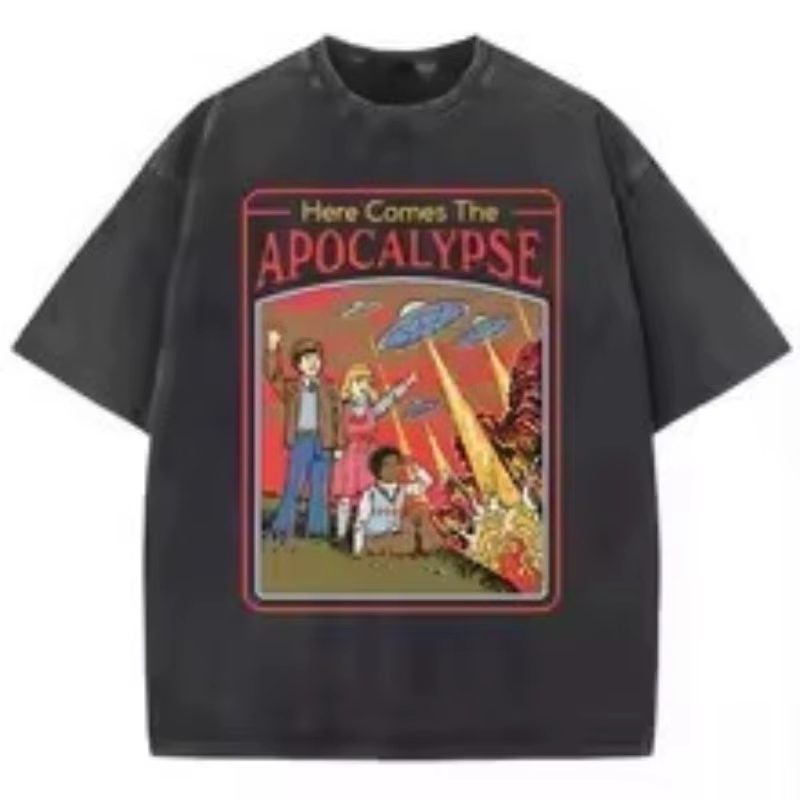 T-shirt vintage délavé avec imprimé soleil « Here Comes The Sun », T-shirt noir oversize rétro psychédélique, T-shirts graphiques Y2k