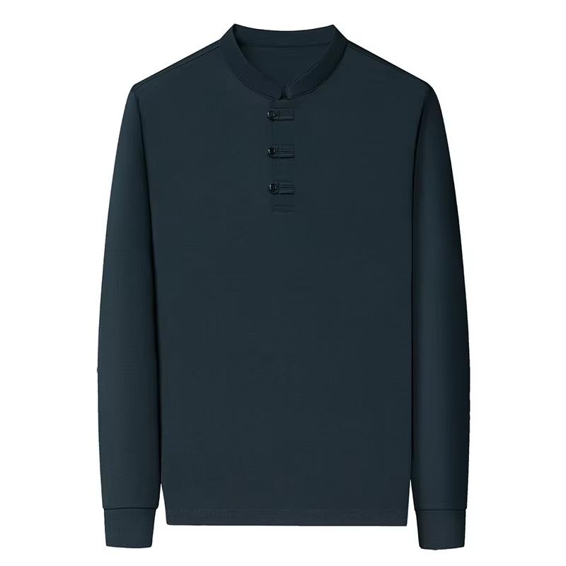 Printemps automne hommes Style chinois col montant polos mode coupe ajustée à manches longues
