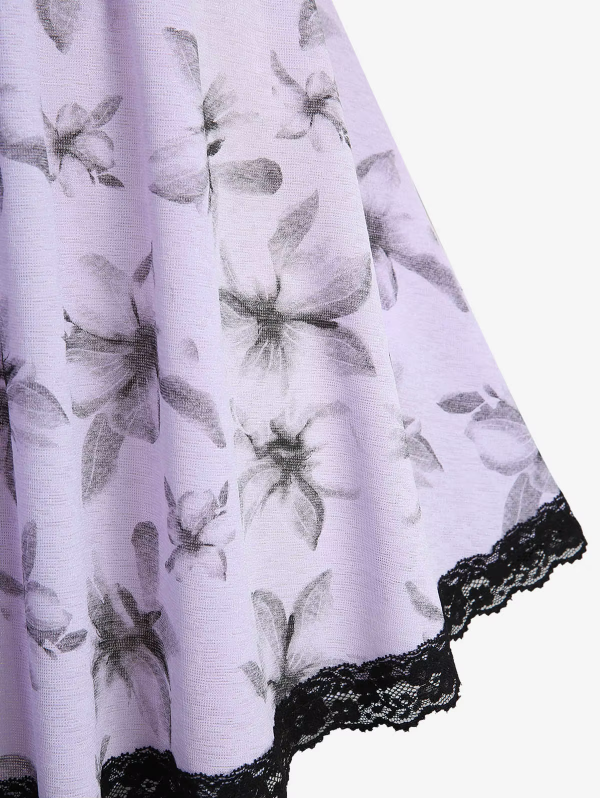 T-shirts pour femmes grandes tailles, imprimé floral violet, col torsadé convertible, détails en dentelle, hauts décontractés à épaules dénudées
