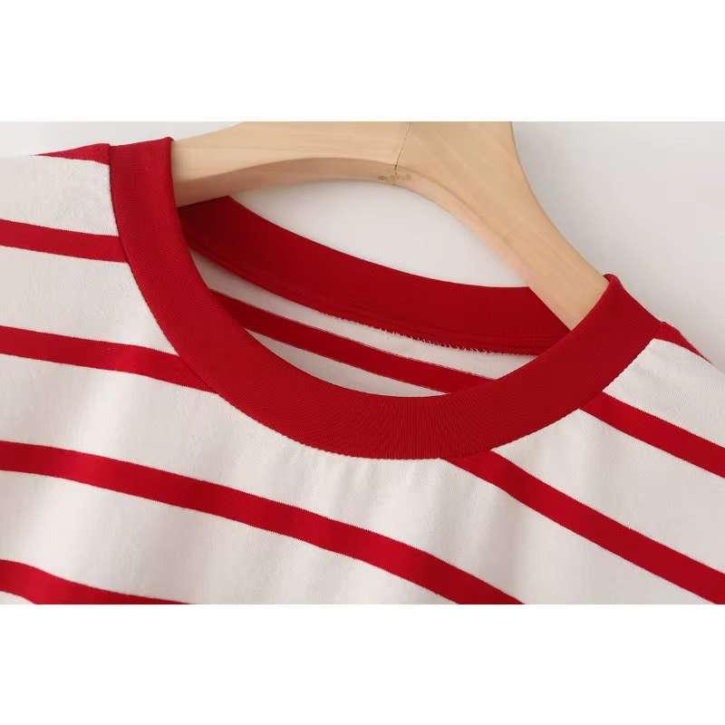 Rayé femmes mode T-shirts col rond manches courtes